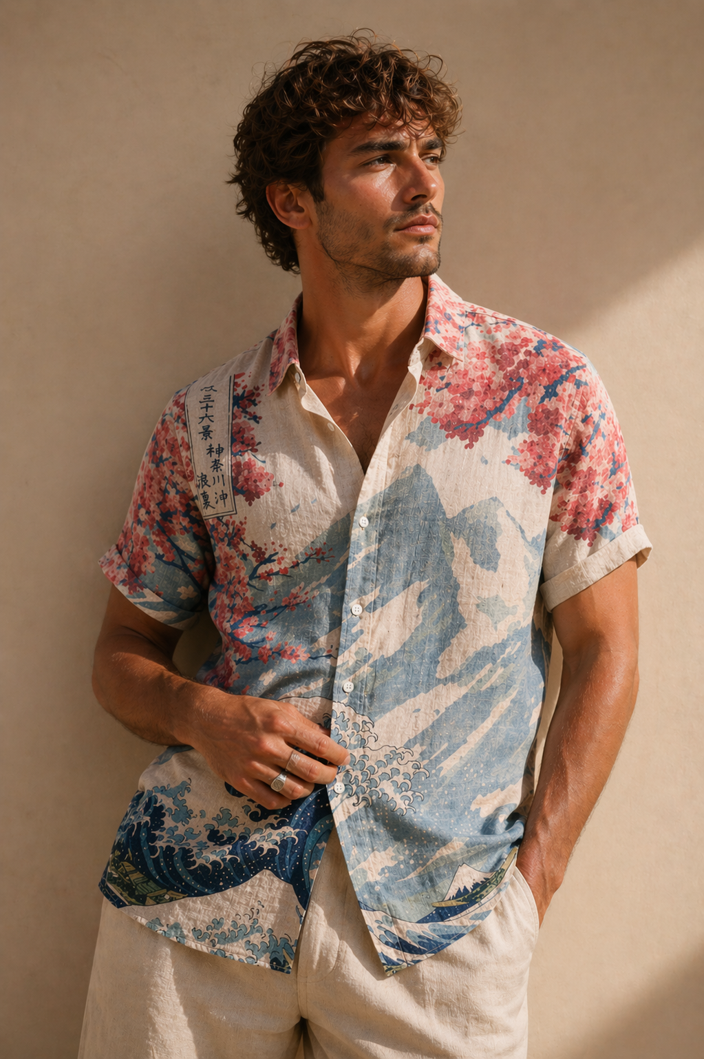 Sakura Wave Linen Shirt