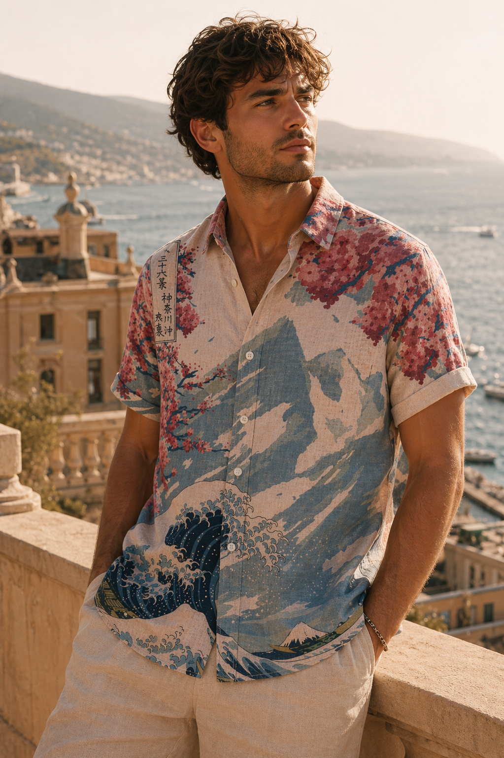 Sakura Wave Linen Shirt