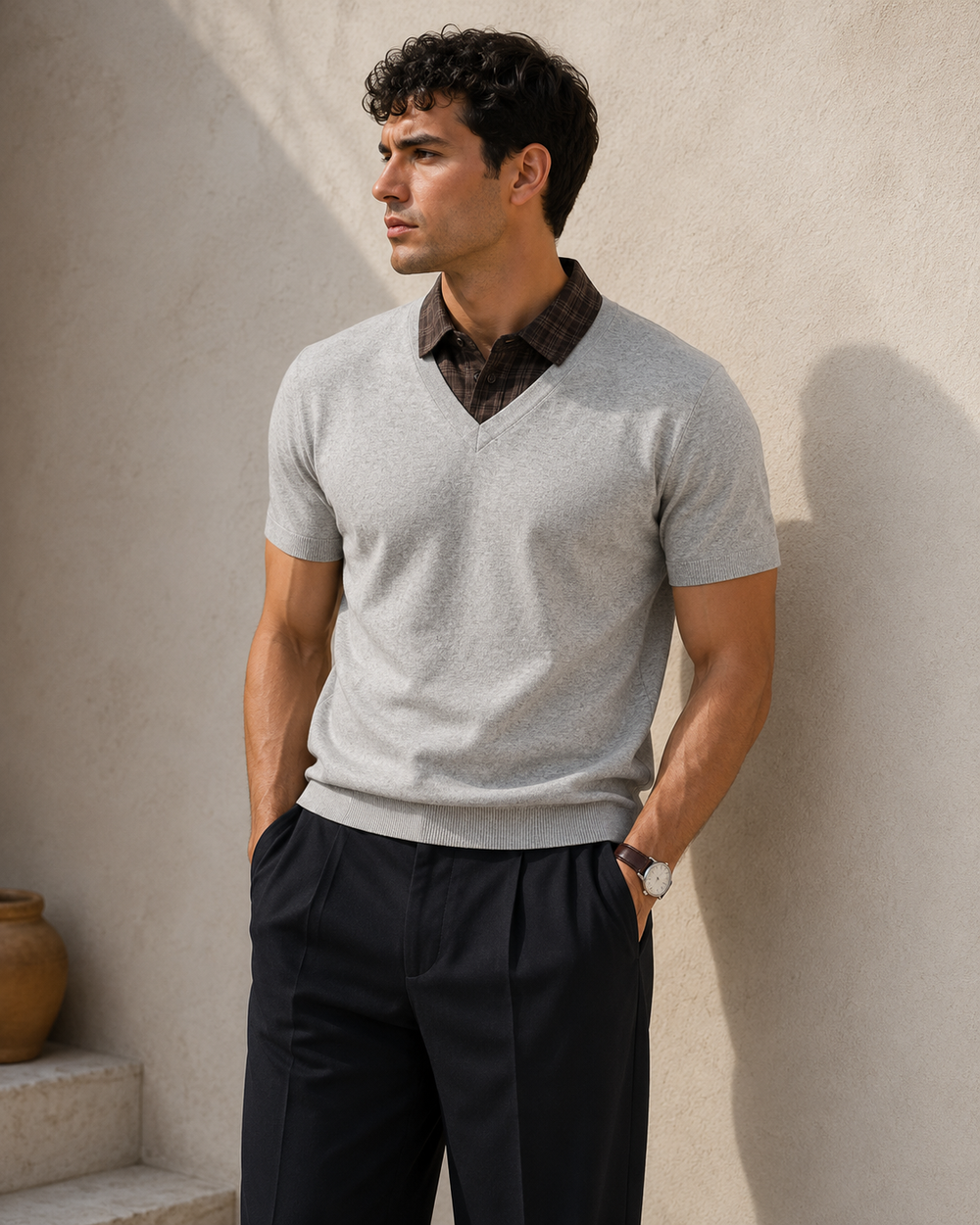 Grey Marl Doppio Polo Top
