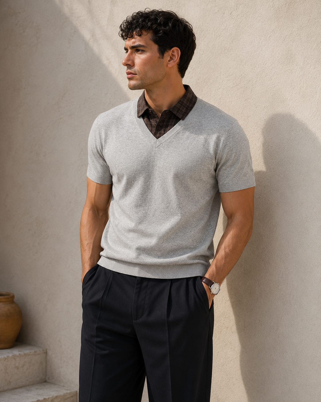 Grey Marl Doppio Polo Top