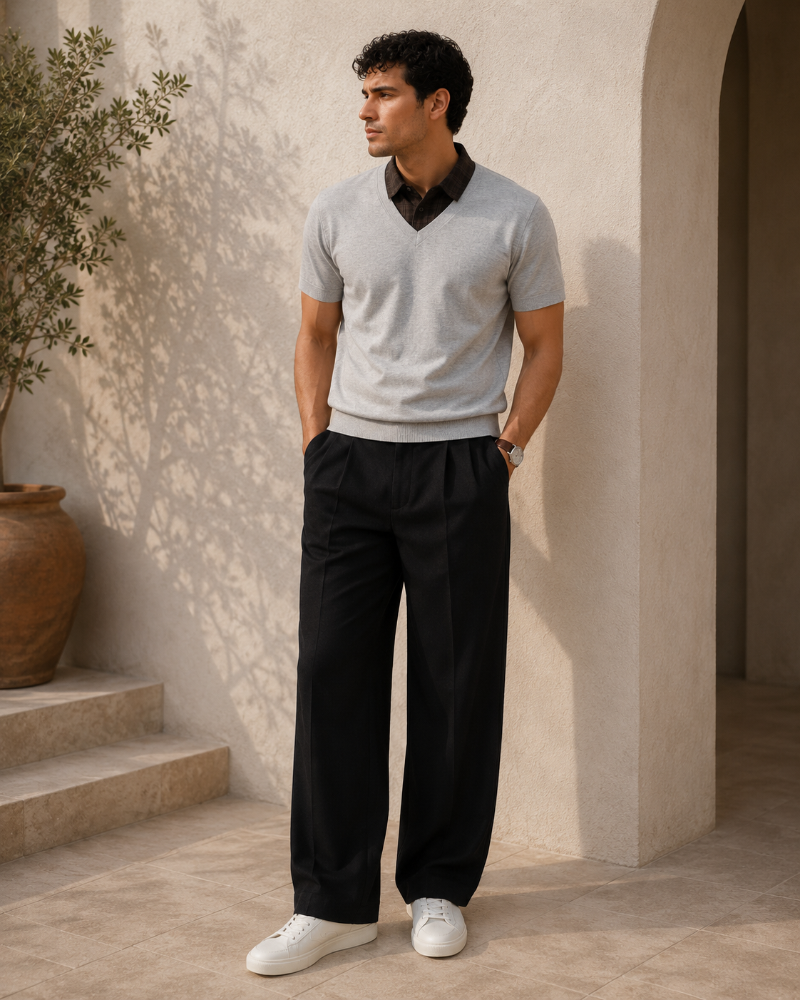 Grey Marl Doppio Polo Top