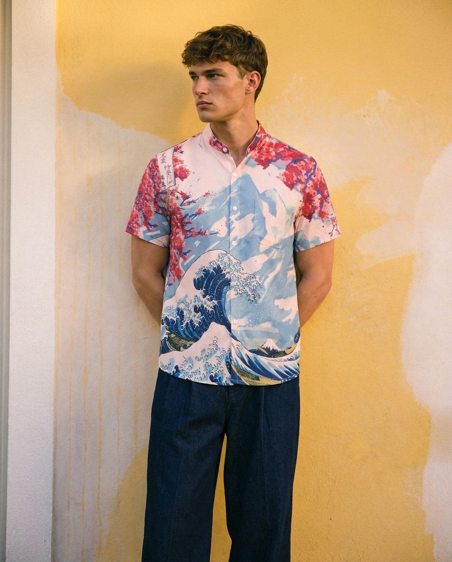 Sakura Wave Linen Shirt