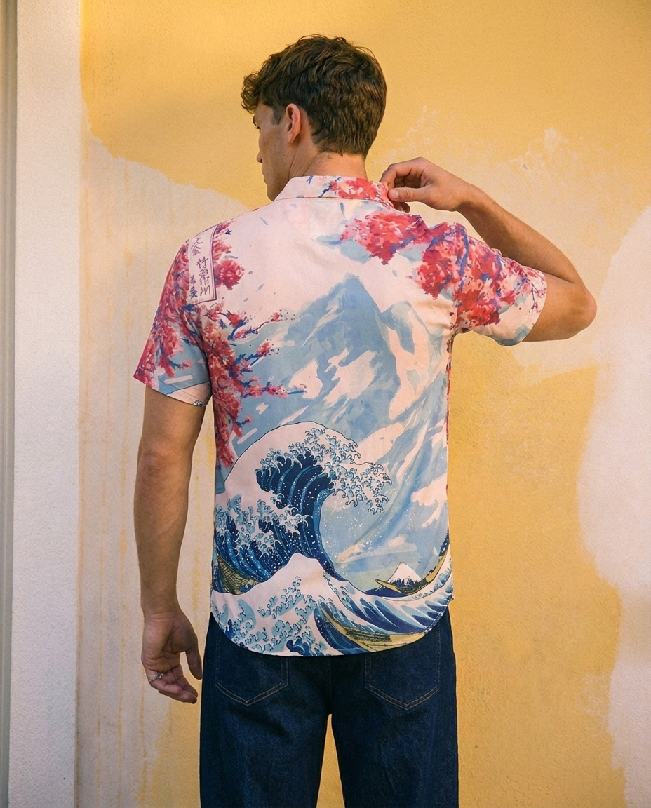 Sakura Wave Linen Shirt