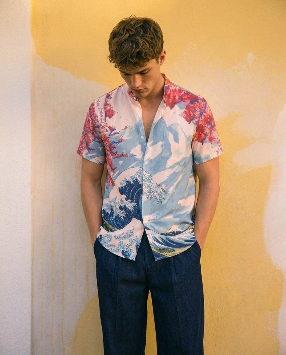 Sakura Wave Linen Shirt
