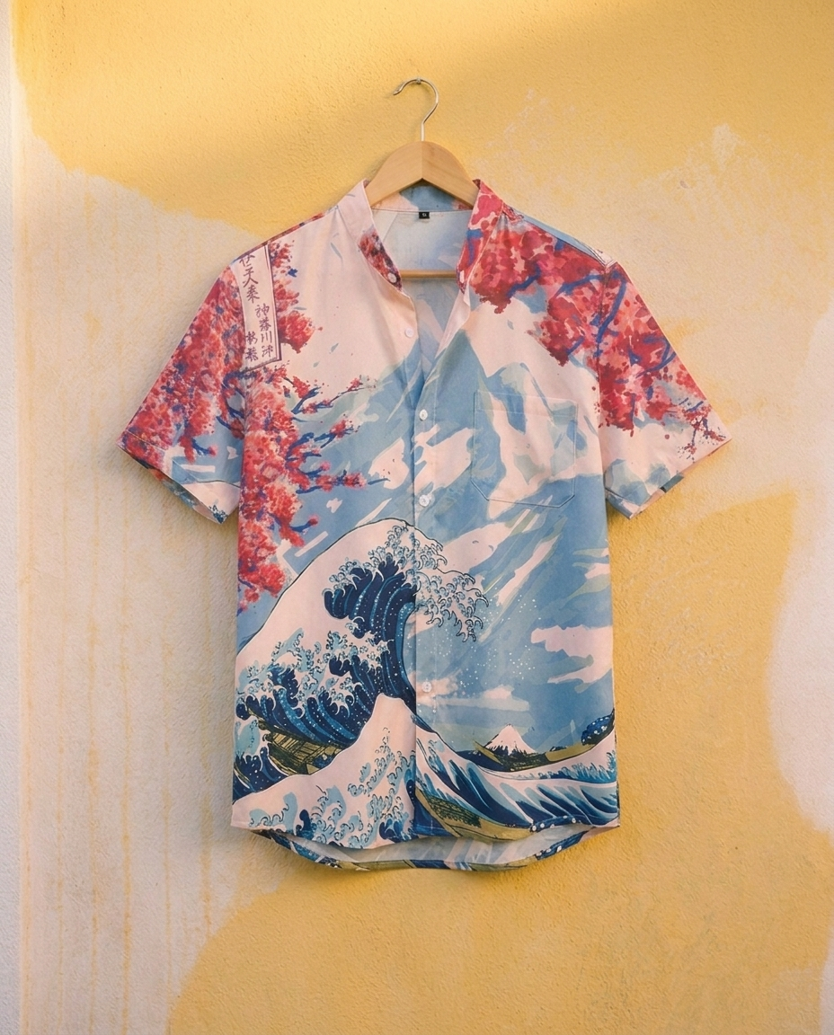 Sakura Wave Linen Shirt